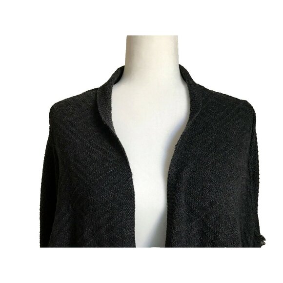 LUCKY BRAND Live in Love Long Sleeve Sweater Size XS Dark Gray Fringe Waterfall - Picture 2 of 8